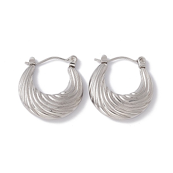 304 Stainless Steel Croissant Hoop Earrings for Women, Stainless Steel Color, 20.5x20x3.5mm, Pin: 0.6mm