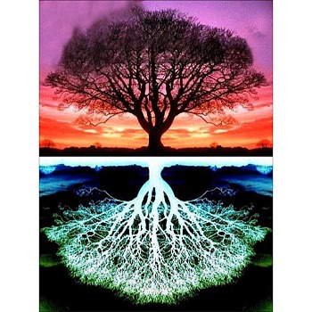Fancy Tree Sunset Glow Reflection Scenery DIY Diamond Painting Kit, Including Resin Rhinestones Bag, Diamond Sticky Pen, Tray Plate and Glue Clay, Colorful, 400x300mm