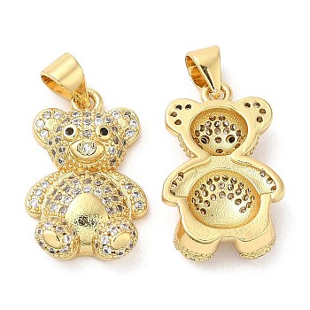 Brass Micro Pave Cubic Zirconia Pendants, Lead Free & Cadmium Free, Bear Charms, Real 18K Gold Plated, 20x13x5mm, Hole: 5.3x3.5mm