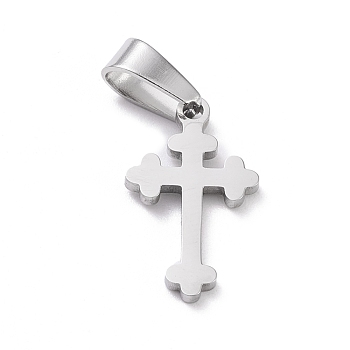 304 Stainless Steel Pendants, Laser Cut, Cross, Stainless Steel Color, 19x11.5x1.5mm, Hole: 3.5x7mm