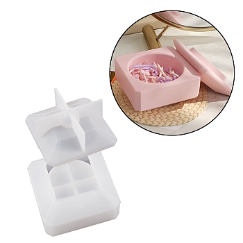DIY Square Candle Holder Silicone Molds, Resin Plaster Cement Casting Molds, White, 85x85x40mm & 83x83x45mm, Inner Diameter: 58mm & 47x47mm