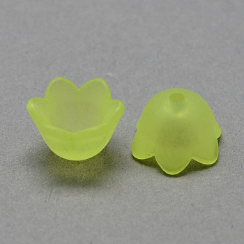 Transparent Acrylic Beads, Frosted Style, Tulip Flower Bead Caps, Lily of the Valley Green Yellow, 10x9x6.5mm, Hole: 1.5mm, about 220pcs/50g