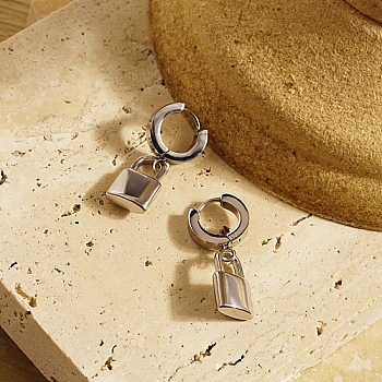 Lock Stainless Steel Hoop Earrings for Women, Stainless Steel Color, 31x10mm