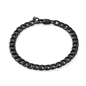 Men's 304 Stainless Steel Cuban Link Chain Bracelets, with Lobster Claw Clasps, Electrophoresis Black, 8-1/2 inch(21.6cm)