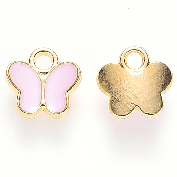 Alloy Enamel Charms, Butterfly, Light Gold, Pink, 8x8x3mm, Hole: 1.6mm