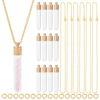 DIY Perfume Bottle Necklace Making Kit, Including Glass Bottle Pendant, Brass Jump Ring & Chain Necklace, Golden, 64Pcs/box
