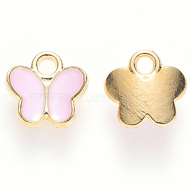 Light Gold Pink Butterfly Alloy+Enamel Charms