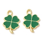 Alloy Enamel Pendants, Clover Charm, Light Gold, Green, 19x13x1.3mm, Hole: 2.5x2mm(X-ENAM-N055-088-06A-LG)