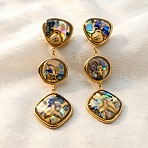 304 Stainless Steel Resin Stud Dangle Earrings, Starfish & Shell Shape, Golden, 61x17.5mm(SA-E001-01G)