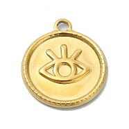 Ion Plating(IP) 304 Stainless Steel Pendants, Flat Round with Eye Charm, Real 18K Gold Plated, 21.5x19x2mm, Hole: 2.3mm(STAS-B058-12G-03)