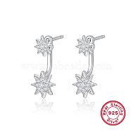 Rhodium Plated 925 Sterling Silver Front Back Stud Earrings, Rhinestone Snowflake Drop Earrings, with 925 Stamp, Platinum, 22x9mm(UH8089)