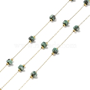 Ion Plating(IP) 304 Stainless Steel Link Chains, Natural Regalite/Imperial Jasper/Sea Sediment Jasper Beads & Spool, Soldered, Real 18K Gold Plated, 8x4mm, about 32.81 Feet(10m)/Roll(CHS-A010-03G-07)