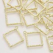Alloy Open Back Bezel Pendants, For DIY UV Resin, Epoxy Resin, Pressed Flower Jewelry, Rhombus, Real 18K Gold Plated, 30x27x2mm, Hole: 1.8mm(PALLOY-N150-37A)