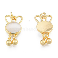 Imitation Shell & Pearl Resin Pendants, with Real 18K Gold Plated Brass Findings, Nickel Free, Rabbit Charm, Linen, 24x12.5x4mm, Hole: 3mm(KK-N233-432)