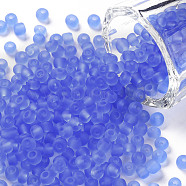 6/0 Glass Seed Beads, Frosted Colors, Round, Round Hole, Cornflower Blue, 6/0, 4mm, Hole: 1~1.5mm, about 500pcs/50g, 50g/bag, 18bags/2pounds(SEED-US0003-4mm-M6)