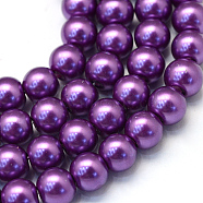 Baking Painted Pearlized Glass Pearl Round Bead Strands, Dark Orchid, 4~5mm, Hole: 1mm, about 200~210pcs/strand, 31.4 inch(HY-Q003-4mm-37)