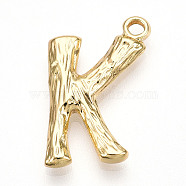 Brass Pendants, Letter Charms, Letter K, 20x13x3mm, Hole: 1.6mm(KK-N254-218G-K)