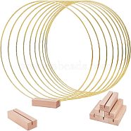 Iron Craft Hoop and Wood Pedestal Kit, for Making Wreath Macrame, Wedding Wreath Decor, Home Decoration, Peru, Hoop: 301x3mm, 10pcs, Pedestal: 80x30x20.5mm, 10pcs(DIY-WH0343-71)