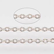 Brass Cable Chains, Textured, Soldered, Flat Oval, Rose Gold, 2x1.4x0.4mm(X-CHC-T008-04RG)