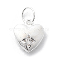 925 Sterling Silver Cubic Zirconia Pendants, Heart Charms, with Jump Ring, 925 Sterling Silver Plated, 10x8.5x3mm(STER-Q001-03S-02)