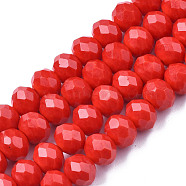 Opaque Solid Color Glass Beads Strands, Faceted, Rondelle, Red, 8x6mm, Hole: 1mm, about 65~68pcs/strand, 15.7~16.1 inch(40~41cm)(EGLA-A034-P8mm-D22)