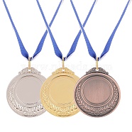 Sports Medal Zinc Alloy Pendant Cabochon Settings, with Neck Polyester Ribbon, Flat Round, Mixed Color, 31.4 inch(80cm), 3 colors, 4pcs/color, 12pcs/set(PALLOY-GA0001-05)