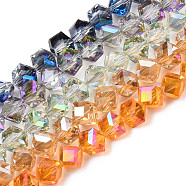 Electroplate Transparent Glass Beads Strands, AB Color Plated, Faceted, Diagonal Cube Beads, Mixed Color, 8.5x9.5x9.5mm, Hole: 1.5mm, about 80pcs/strand, 25.98 inch(66cm)(EGLA-N002-29)
