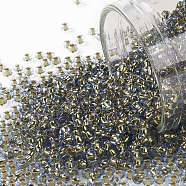 TOHO Round Seed Beads, Japanese Seed Beads, (757) 24K Gold Lined Sky Blue, 11/0, 2.2mm, Hole: 0.8mm, about 50000pcs/pound(SEED-TR11-0757)