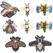 8Pcs 6 Style Bees Computerized Embroidery Cloth Sew on Patches, Appliques, Badges, with Glass Rhinestone, Sequins, for Clothes, Dress, Hat, Jeans, DIY Decorations, Mixed Color, 41~66x58~88x6~9mm(DIY-FG0003-59)