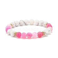 Natural Weathered Agate & Howlite Round Beaded Stretch Bracelet, Gemstone Jewelry for Women, Hot Pink, Inner Diameter: 2-1/4 inch(5.6cm)(BJEW-SZ0002-51A)