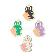 Alloy Enamel Pendants, Rabbit with Carrot Charm, Golden, Mixed Color, 21x13.5x2mm, Hole: 2mm(ENAM-G212-01G)