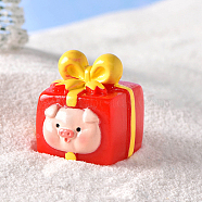Christmas Themed Resin Gift Box Figurine, Micro Landscapes Ornament Accessories, Tomato, 27x25mm(XMAS-PW0001-091H)