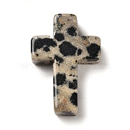 Natural Dalmatian Jasper Pendants, Religion Corss Charms, 26~26.5x17.5~18x6~6.5mm, Hole: 1.6mm(FIND-C040-01G)