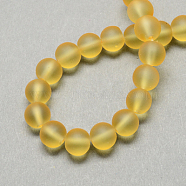 Transparent Glass Bead Strands, Frosted, Round, Goldenrod, 12mm, Hole: 1.3~1.6mm, about 70pcs/strand, 31.4 inch(GLAA-S031-12mm-11)