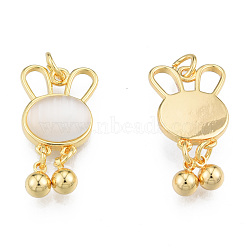 Imitation Shell & Pearl Resin Pendants, with Real 18K Gold Plated Brass Findings, Nickel Free, Rabbit Charm, Linen, 24x12.5x4mm, Hole: 3mm(KK-N233-432)