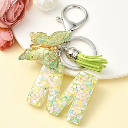Resin & Acrylic Keychain, with Faux Suede Tassel Pendant & Alloy Findings, Letter L, 9.5cm(KEYC-YW00122-13)