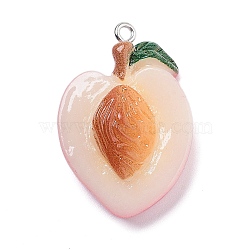 Resin Pendants, With Platinum Iron Loop, Peach, 34x23x10.5mm, Hole: 2mm(RESI-Q002-03A)