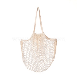 Portable Cotton Mesh Grocery Bags, Reusable Net Shopping Handbag, Old Lace, 58.05cm, Bag: 35x38x1.8cm. (ABAG-H100-A06)