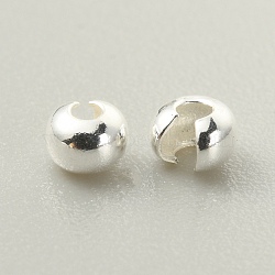 925 Sterling Silver Crimp Beads Covers, Flat Round, Silver, 3x2.5mm, Hole: 1mm(FIND-WH0120-53A)