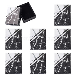 Coated Paper Jewelry Box, Rectangle with Marble Pattern, with Sponge Inside, Snap Cover, for Necklaces, Rings and Pendants, Black, 7.15x9.2x3.9cm(MB-TAC0003-01)