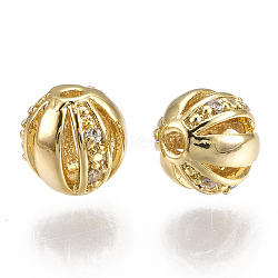 Brass Filigree Beads, with Cubic Zirconia, Round, Clear, Real 18K Gold Plated, 8mm, Hole: 1mm(X-KK-T038-124G)