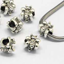 Alloy European Beads, Large Hole Beads, Bees, Antique Silver, 11x12x10mm, Hole: 5mm(X-PALLOY-S079-078AS)
