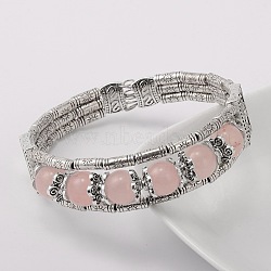 Tibetan Style Antique Silver Alloy Natural Rose Quartz Gemstone Bracelets, 2 inch(5.1cm)(X-BJEW-JB01649-03)
