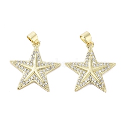 Rack Plating Star Brass Micro Pave Cubic Zirconia Pendants, Cadmium Free & Lead Free, Long-Lasting Plated, Real 18K Gold Plated, Clear, 23x22x2mm, Hole: 3x4mm(KK-E102-11G)