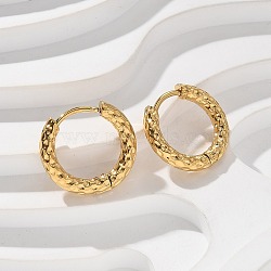 Ion Plating(IP) 304 Stainless Steel Grooved Hoop Earrings, Real 18K Gold Plated, 15x2.5mm, Pin: 1mm(EJEW-M218-01A-G)