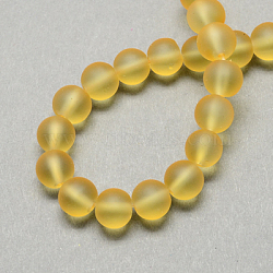 Transparent Glass Bead Strands, Frosted, Round, Goldenrod, 12mm, Hole: 1.3~1.6mm, about 70pcs/strand, 31.4 inch(GLAA-S031-12mm-11)