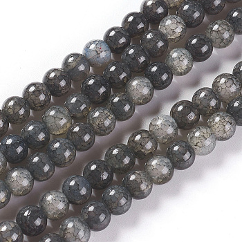 Crackle Glass Beads Strands, Imitation Agate, Round, Gray, 8~8.5mm, Hole: 1.4~1.5mm, about 49~51pcs/strand, 14.6 inch~15 inch(37.2~38.2cm)