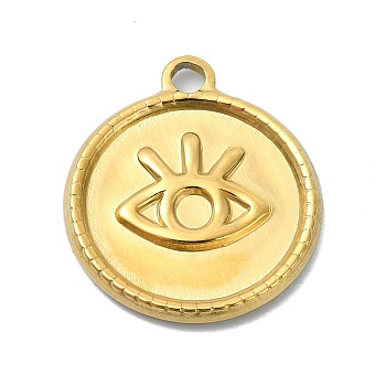 Ion Plating(IP) 304 Stainless Steel Pendants, Flat Round with Eye Charm, Real 18K Gold Plated, 21.5x19x2mm, Hole: 2.3mm