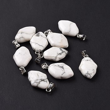 Natural Howlite Pendants, Hamsa Hand Charms, with Platinum Plated Alloy Snap on Bails, 24~24.5x15x7mm, Hole: 5.5x3mm