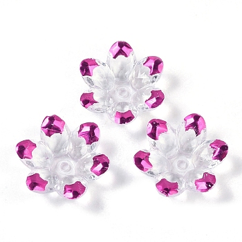 Transparent Acrylic Beads, Faceted, Flower, Half Plated, Magenta, 24x22x7mm, Hole: 2mm